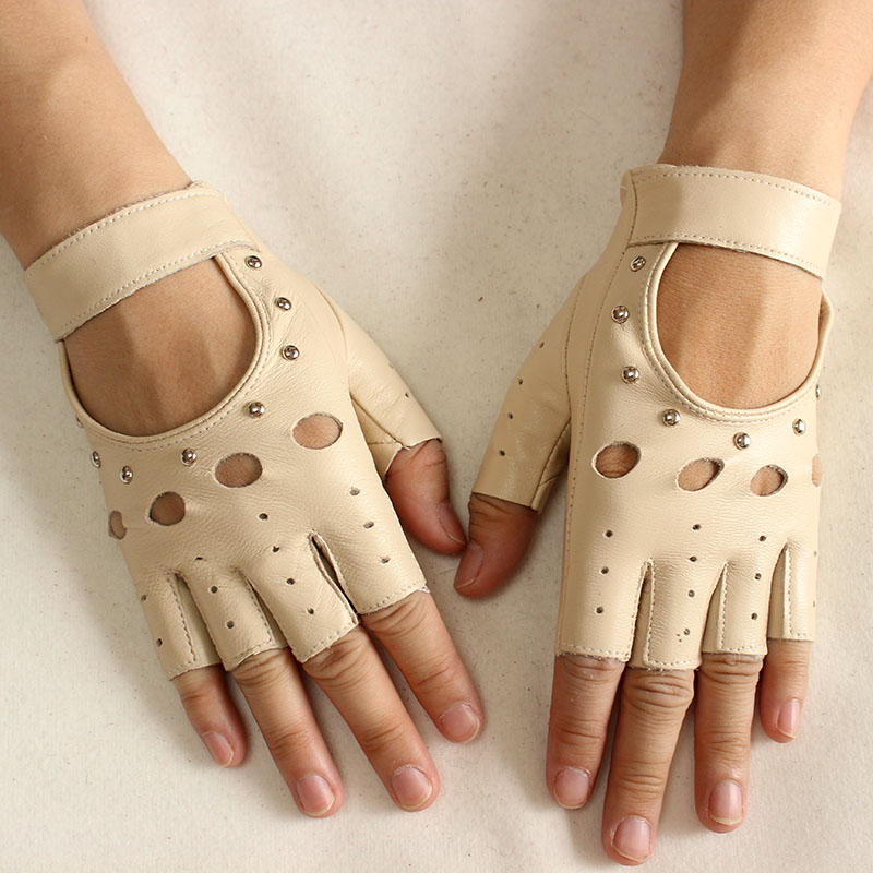 Leather Driving Glove - Leren dameshandschoenen met halve vingers, dun,