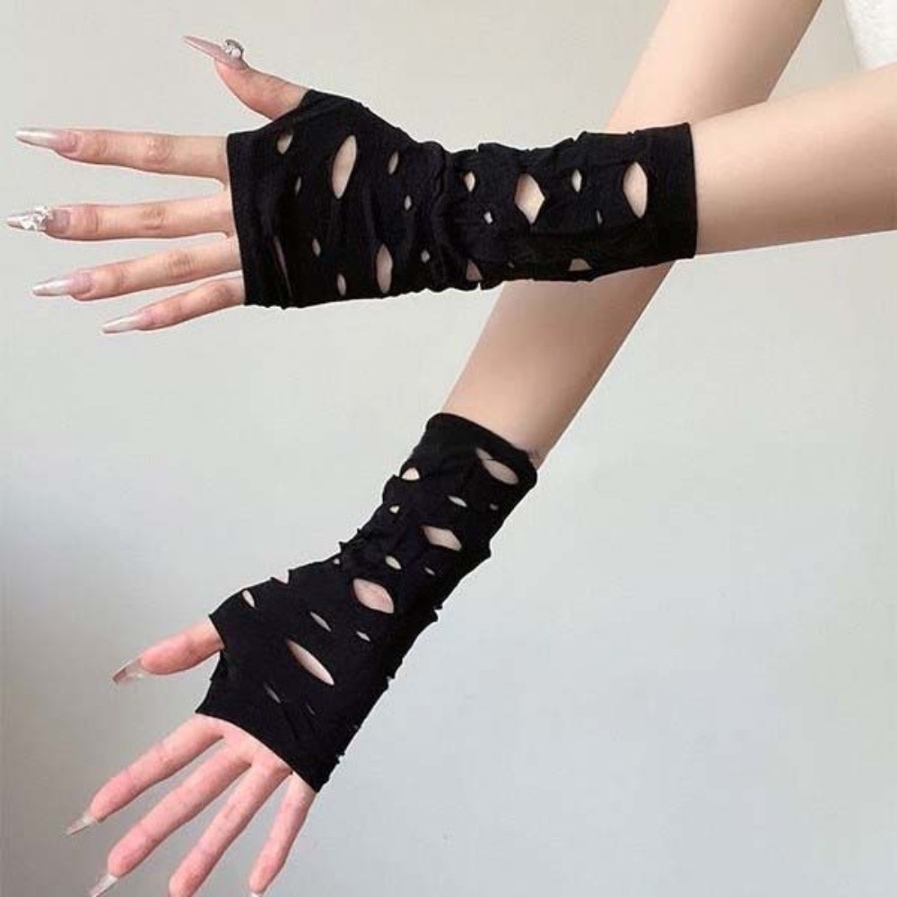 Fingerless Glove Knit - Mouwhoezen Gescheurde armwarmers Zwarte holle vingerloze