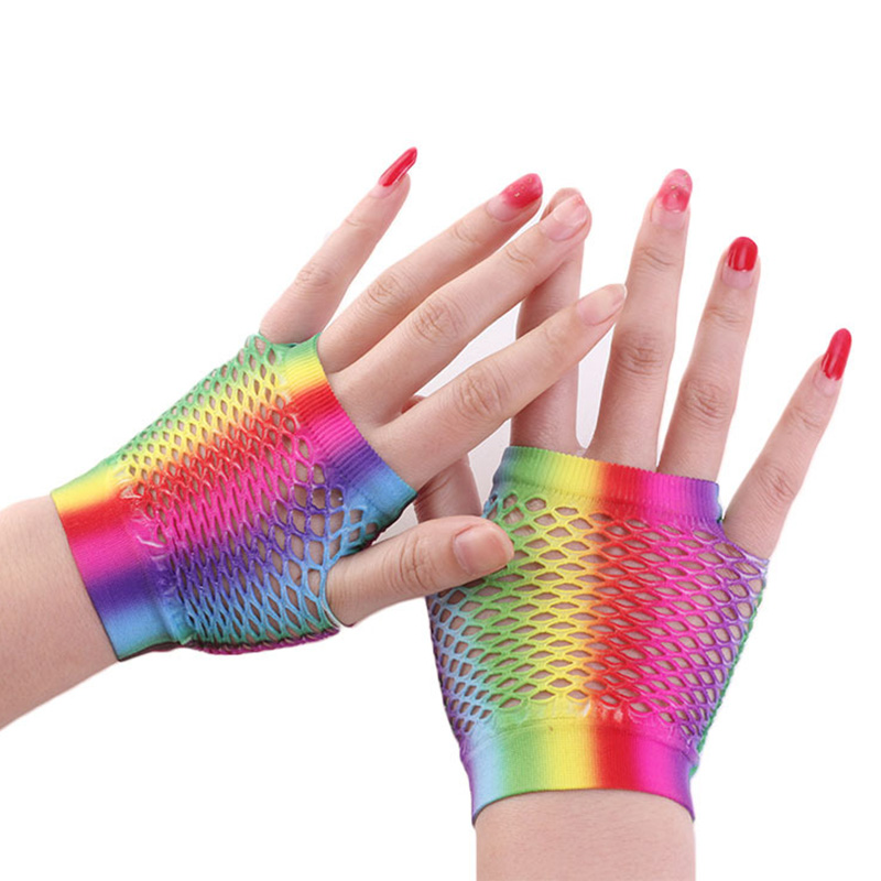Fingerless Glove Knit - Dames sexy regenboogkleur korte mesh netto