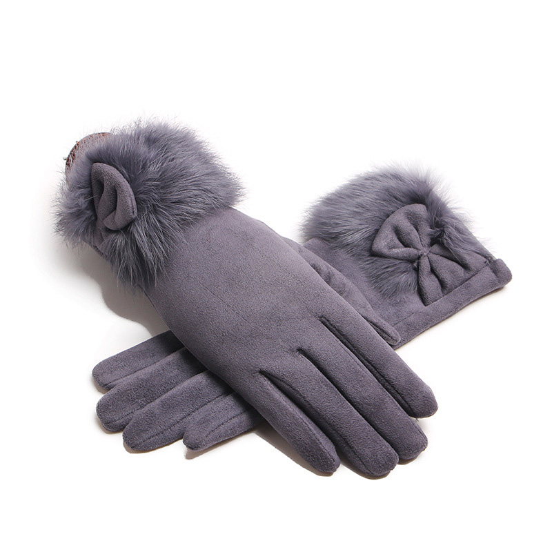 Leather Driving Glove - Winter Vrouwelijke Suède Bow Pluche Pols