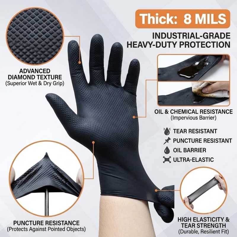 Zware zwarte industriële nitri - Nitrile Mechanic Glove recensie en prijs