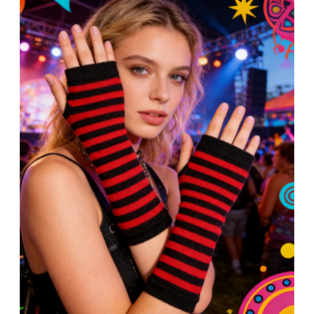 PESENAR Rood Zwart Gestreepte  - Fingerless Glove Knit recensie en prijs