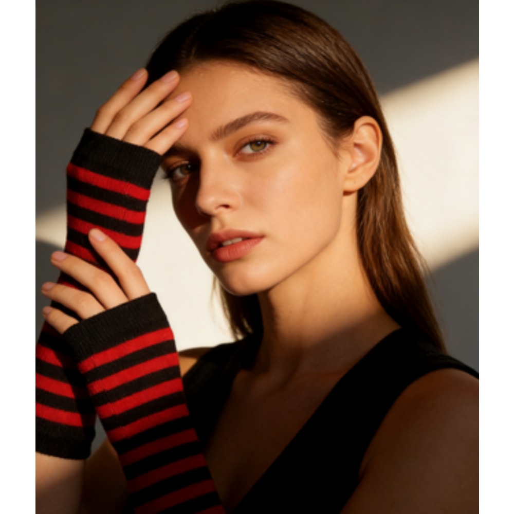 PESENAR Rood Zwart Gestreepte  - Fingerless Glove Knit recensie en prijs